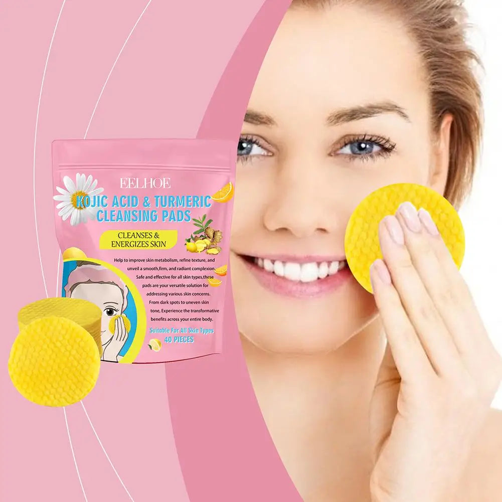 Revitalize Your Skin with 40/50 Pcs Turmeric & Kojic Acid Cleansing Pads – Gentle Exfoliation for Daily Radiance