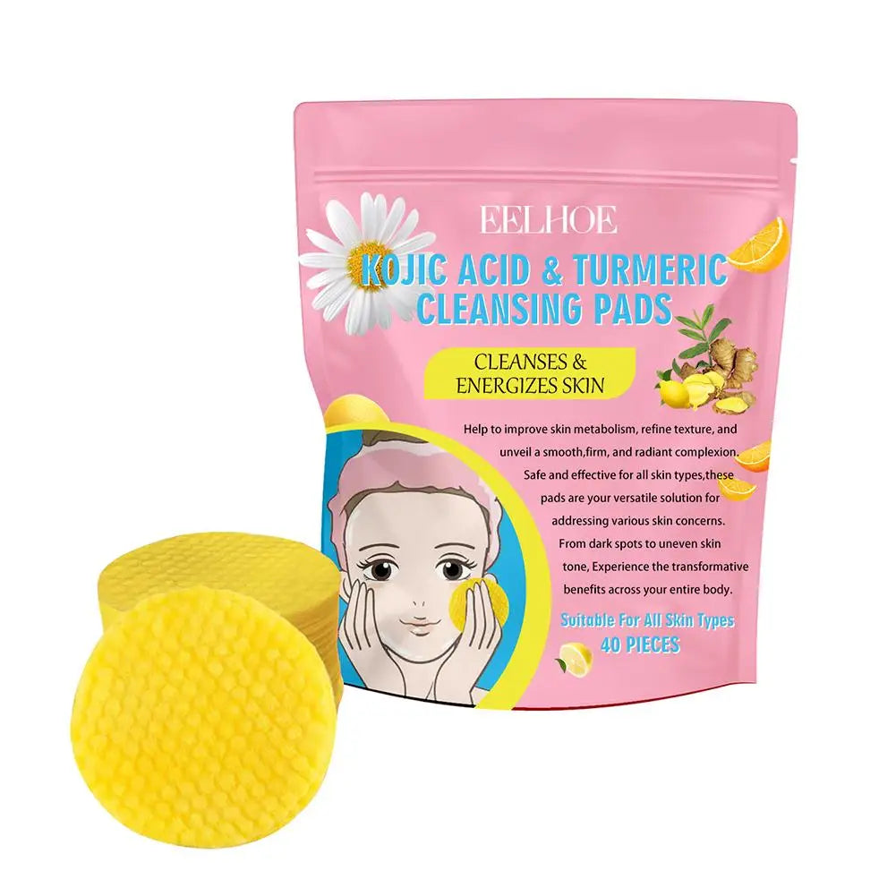 Revitalize Your Skin with 40/50 Pcs Turmeric & Kojic Acid Cleansing Pads – Gentle Exfoliation for Daily Radiance