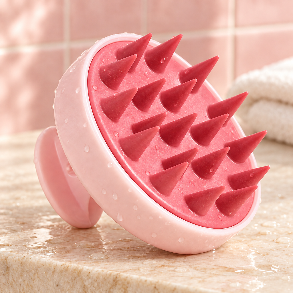 cepillo rosa de Celarun con fondo decorativo crema y rosa