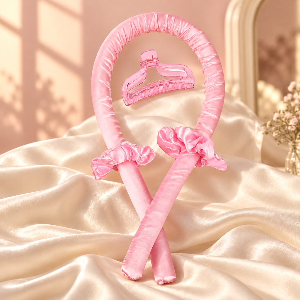 rizador rosa de Celarun con fondo decorativo crema y rosa