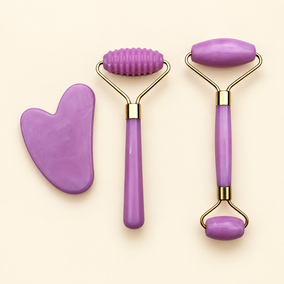 Set de rodillos faciales y gua sha morado