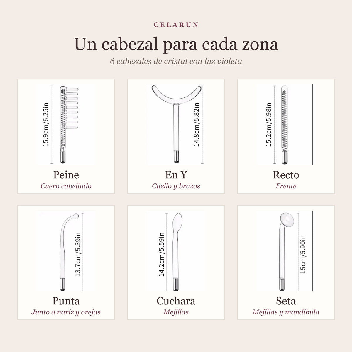 Un cabezal para cada zona: peine, en Y, recto, punta, cuchara y seta