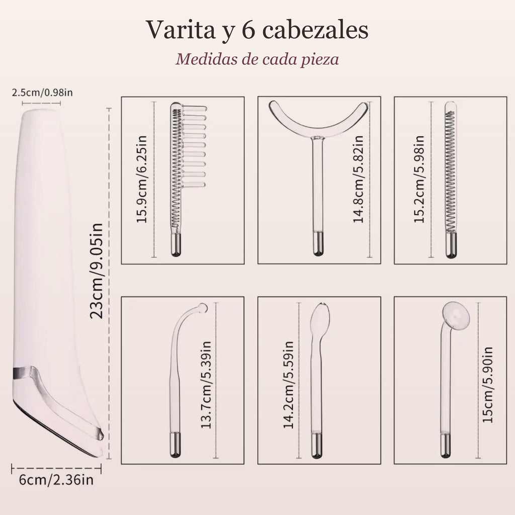 Medidas de la varita y de sus 6 cabezales