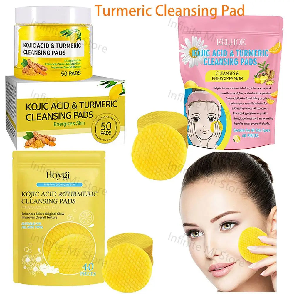 Revitalize Your Skin with 40/50 Pcs Turmeric & Kojic Acid Cleansing Pads – Gentle Exfoliation for Daily Radiance