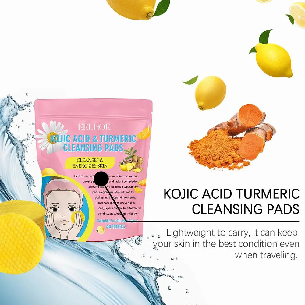 Revitalize Your Skin with 40/50 Pcs Turmeric & Kojic Acid Cleansing Pads – Gentle Exfoliation for Daily Radiance